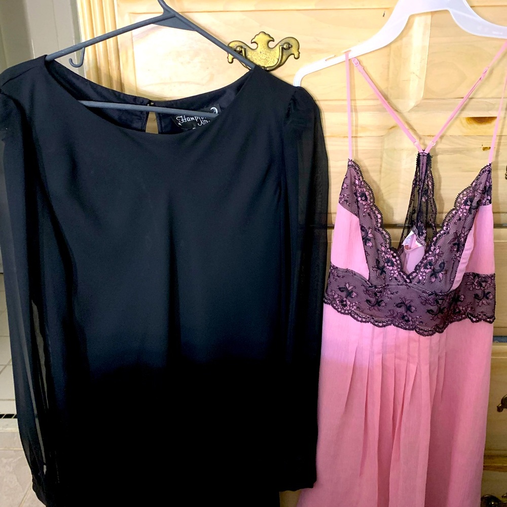 A chiffon Little black dress, semi formal. & Med dusty pink,chiffon nighty.